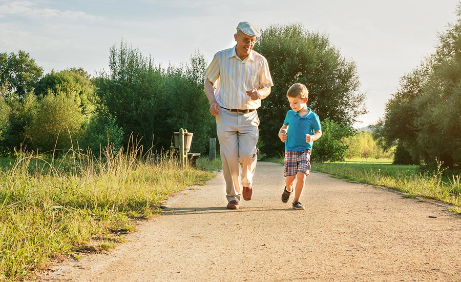 Grandpa running with kid