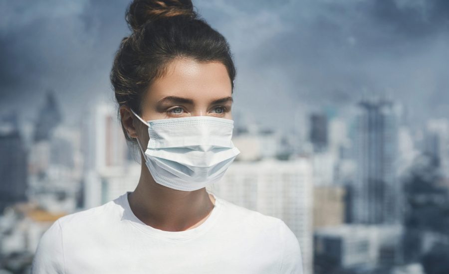 Woman in air pollution