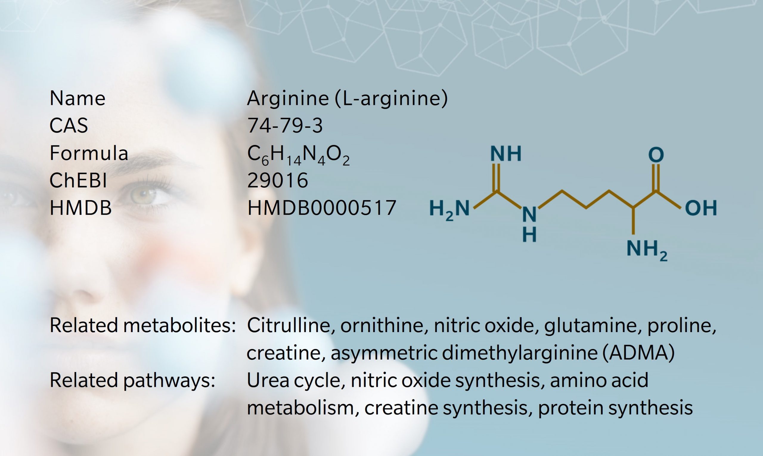 Information on the amino acid arginine, including several identifiers and chemical structure